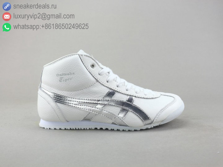 ONITSUKA TIGER MEXICO MID RUNNER HIGH WHITE SILVER UNISEX LEATHER SKATE SHOES